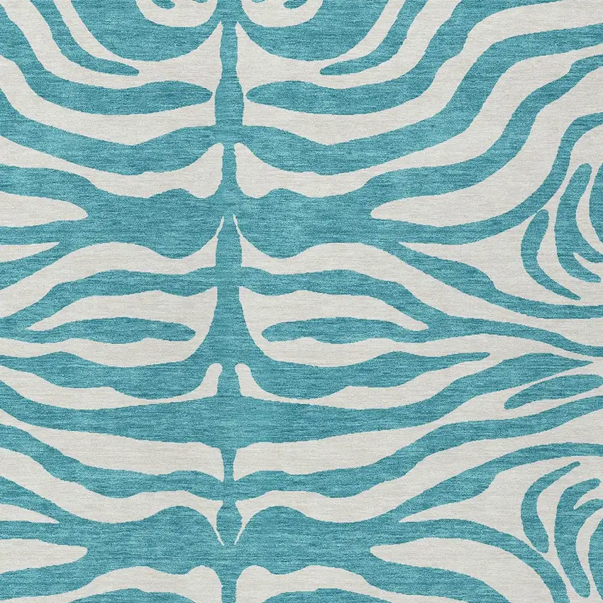 Teal Blue And Ivory Animal Print Washable Indoor Outdoor Area Rug Photo 5