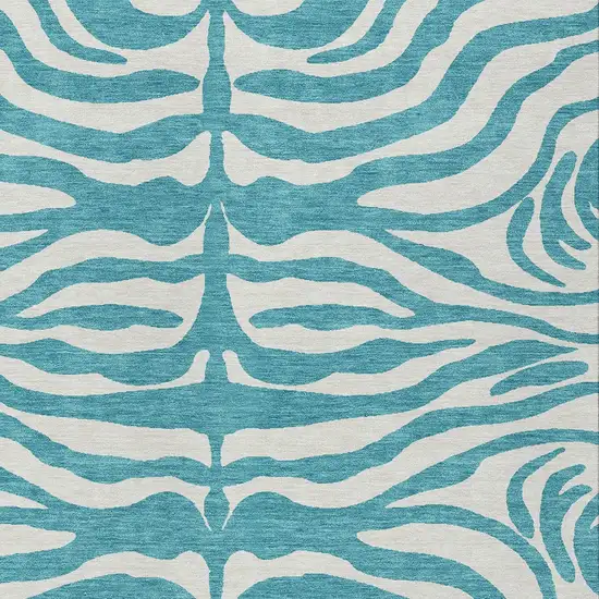 Teal Blue And Ivory Animal Print Washable Indoor Outdoor Area Rug Photo 5