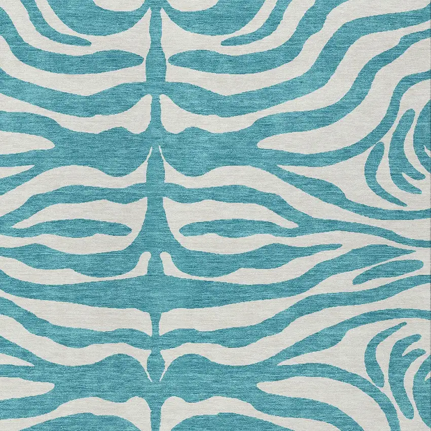Teal Blue And Ivory Animal Print Washable Indoor Outdoor Area Rug Photo 5