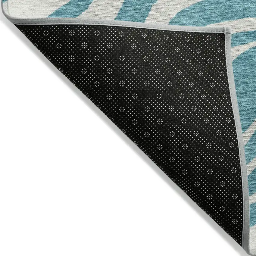 Teal Blue And Ivory Animal Print Washable Indoor Outdoor Area Rug Photo 3