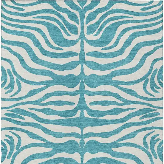Teal Blue And Ivory Animal Print Washable Indoor Outdoor Area Rug Photo 5