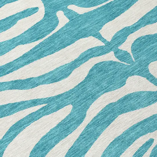 Teal Blue And Ivory Animal Print Washable Indoor Outdoor Area Rug Photo 8