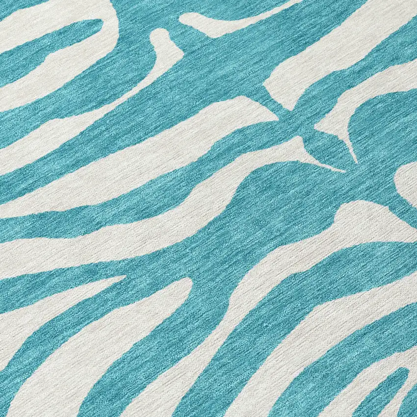 Teal Blue And Ivory Animal Print Washable Indoor Outdoor Area Rug Photo 8