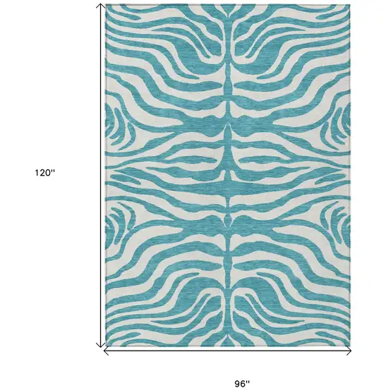 Teal Blue And Ivory Animal Print Washable Indoor Outdoor Area Rug Photo 7