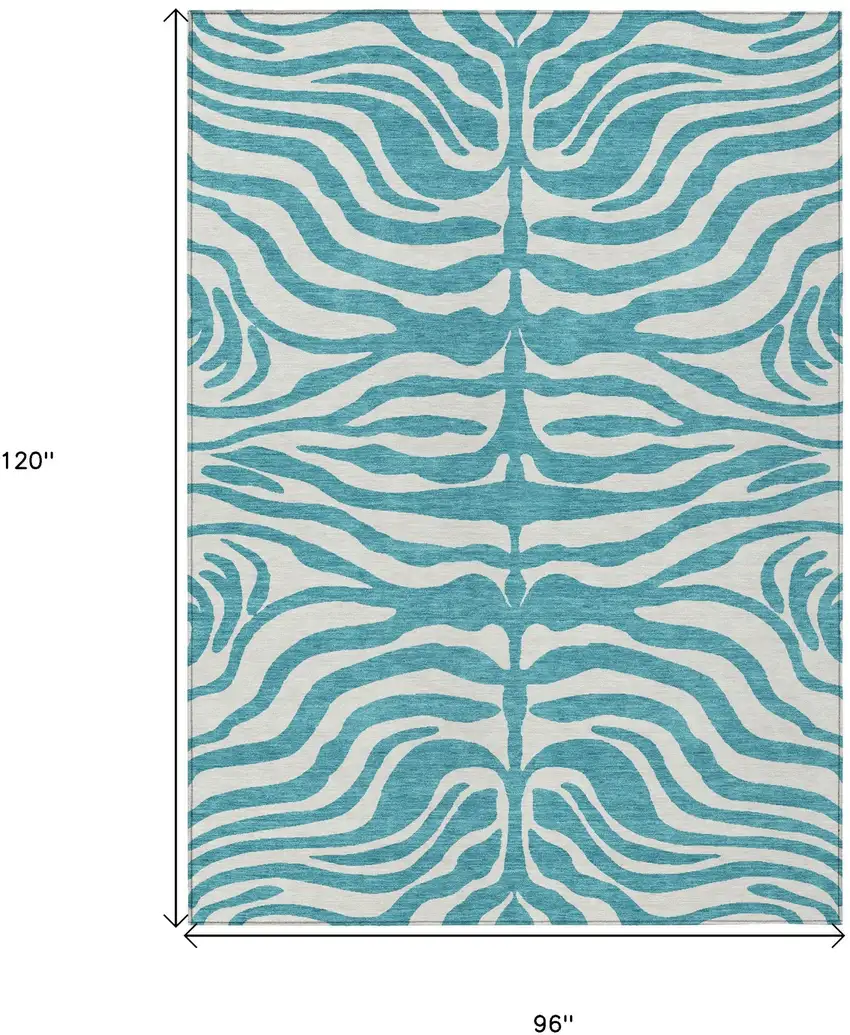Teal Blue And Ivory Animal Print Washable Indoor Outdoor Area Rug Photo 7