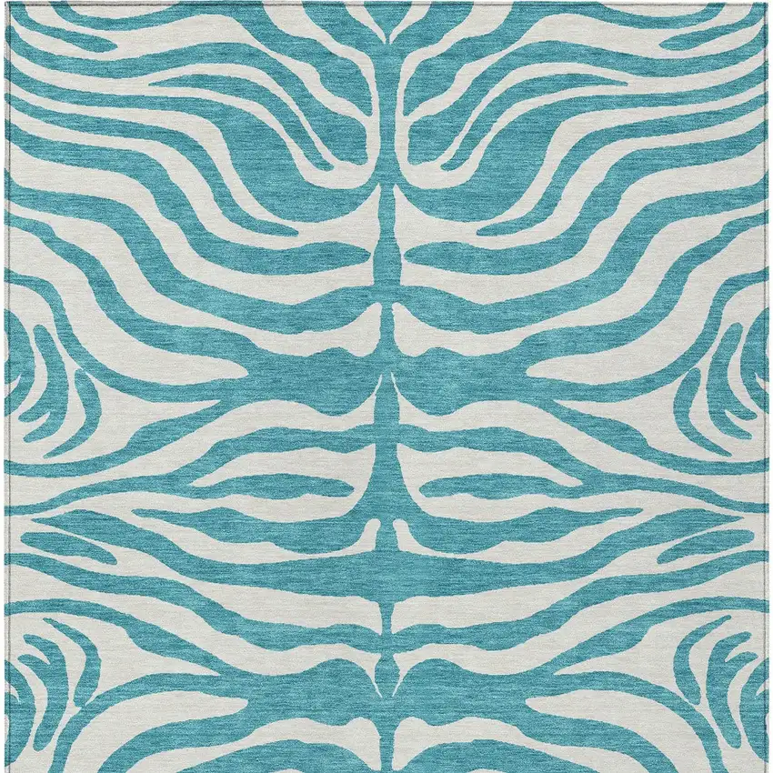 Teal Blue And Ivory Animal Print Washable Indoor Outdoor Area Rug Photo 6