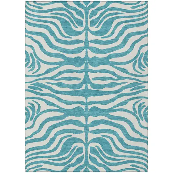 Teal Blue And Ivory Animal Print Washable Indoor Outdoor Area Rug Photo 2