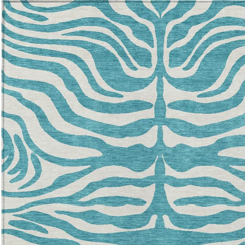 Teal Blue And Ivory Animal Print Washable Indoor Outdoor Area Rug Photo 5