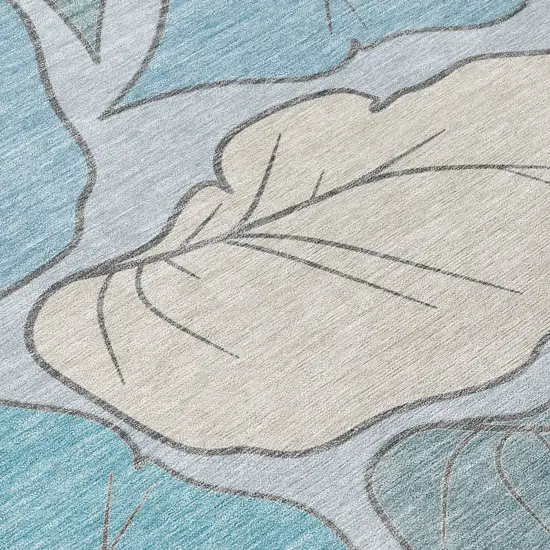 Teal Blue And Ivory Botanical Leaves Washable Indoor Outdoor Area Rug Photo 7