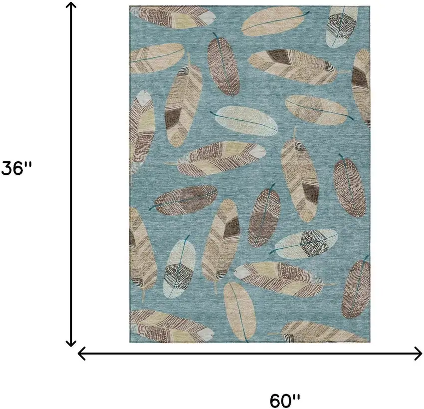 Teal Blue And Ivory Botanical Leaves Washable Indoor Outdoor Area Rug Photo 9