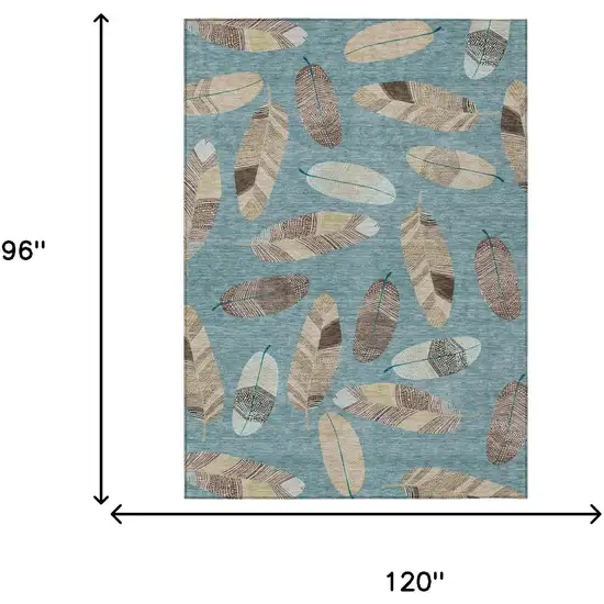 Teal Blue And Ivory Botanical Leaves Washable Indoor Outdoor Area Rug Photo 9