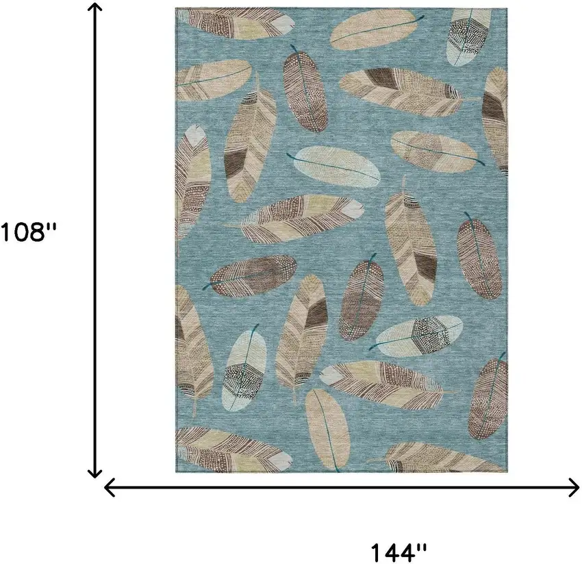 Teal Blue And Ivory Botanical Leaves Washable Indoor Outdoor Area Rug Photo 9