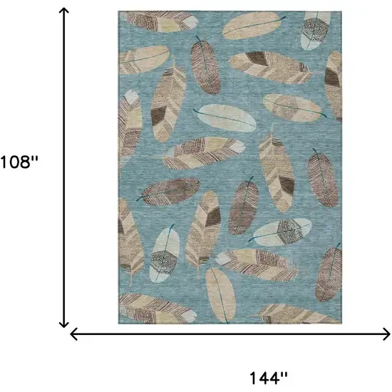 Teal Blue And Ivory Botanical Leaves Washable Indoor Outdoor Area Rug Photo 9