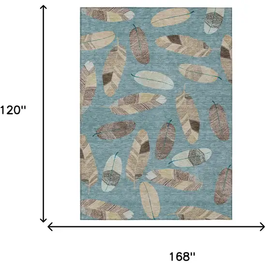 Teal Blue And Ivory Botanical Leaves Washable Indoor Outdoor Area Rug Photo 9