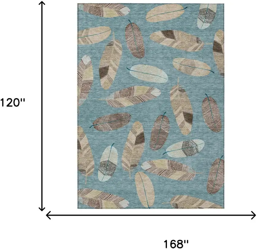 Teal Blue And Ivory Botanical Leaves Washable Indoor Outdoor Area Rug Photo 9