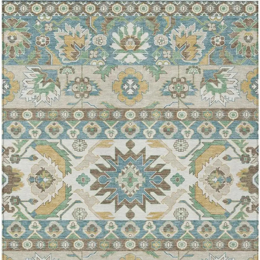 Teal Blue And Ivory Cactus Washable Indoor Outdoor Area Rug Photo 3