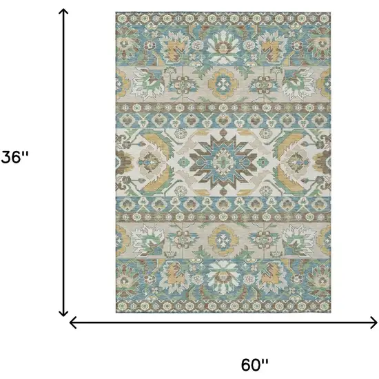 Teal Blue And Ivory Cactus Washable Indoor Outdoor Area Rug Photo 6