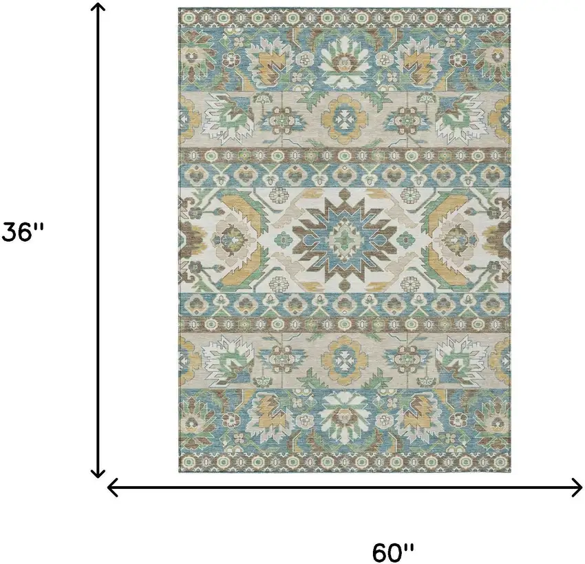 Teal Blue And Ivory Cactus Washable Indoor Outdoor Area Rug Photo 6