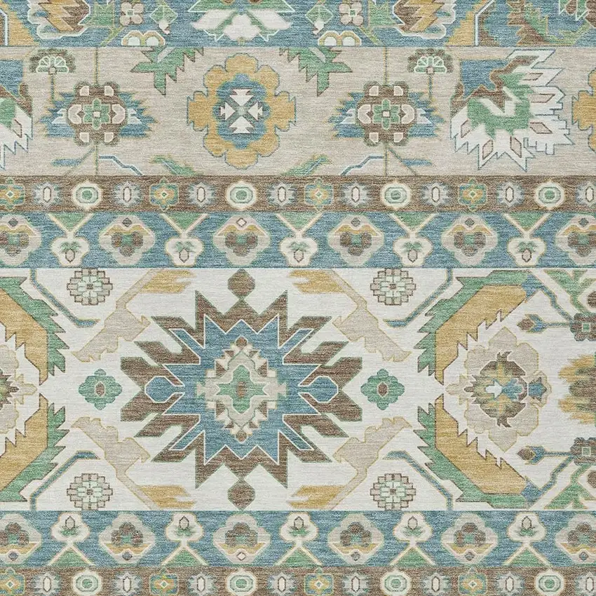 Teal Blue And Ivory Cactus Washable Indoor Outdoor Area Rug Photo 2