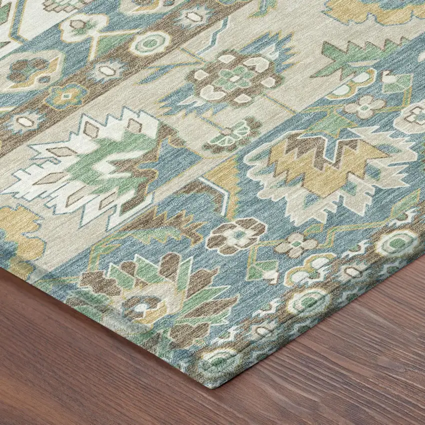 Teal Blue And Ivory Cactus Washable Indoor Outdoor Area Rug Photo 4