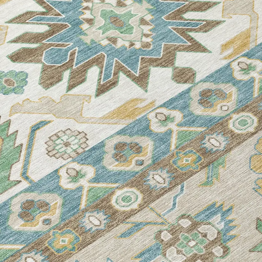 Teal Blue And Ivory Cactus Washable Indoor Outdoor Area Rug Photo 5