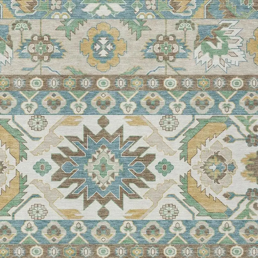 Teal Blue And Ivory Cactus Washable Indoor Outdoor Area Rug Photo 2