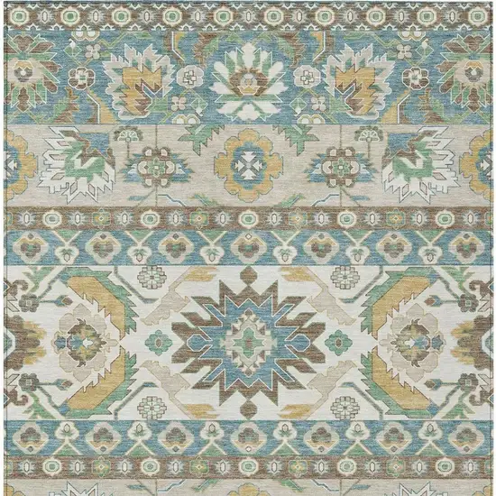 Teal Blue And Ivory Cactus Washable Indoor Outdoor Area Rug Photo 3