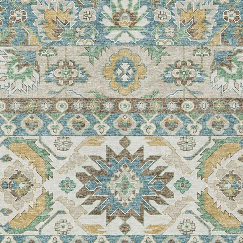Teal Blue And Ivory Cactus Washable Indoor Outdoor Area Rug Photo 2