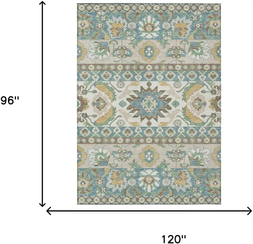 Teal Blue And Ivory Cactus Washable Indoor Outdoor Area Rug Photo 6