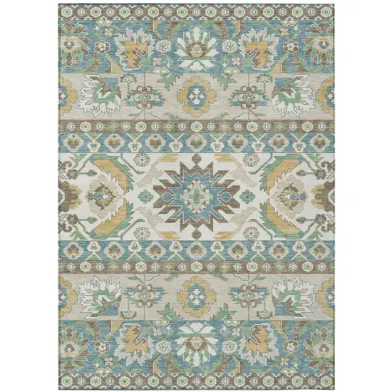 Teal Blue And Ivory Cactus Washable Indoor Outdoor Area Rug Photo 1