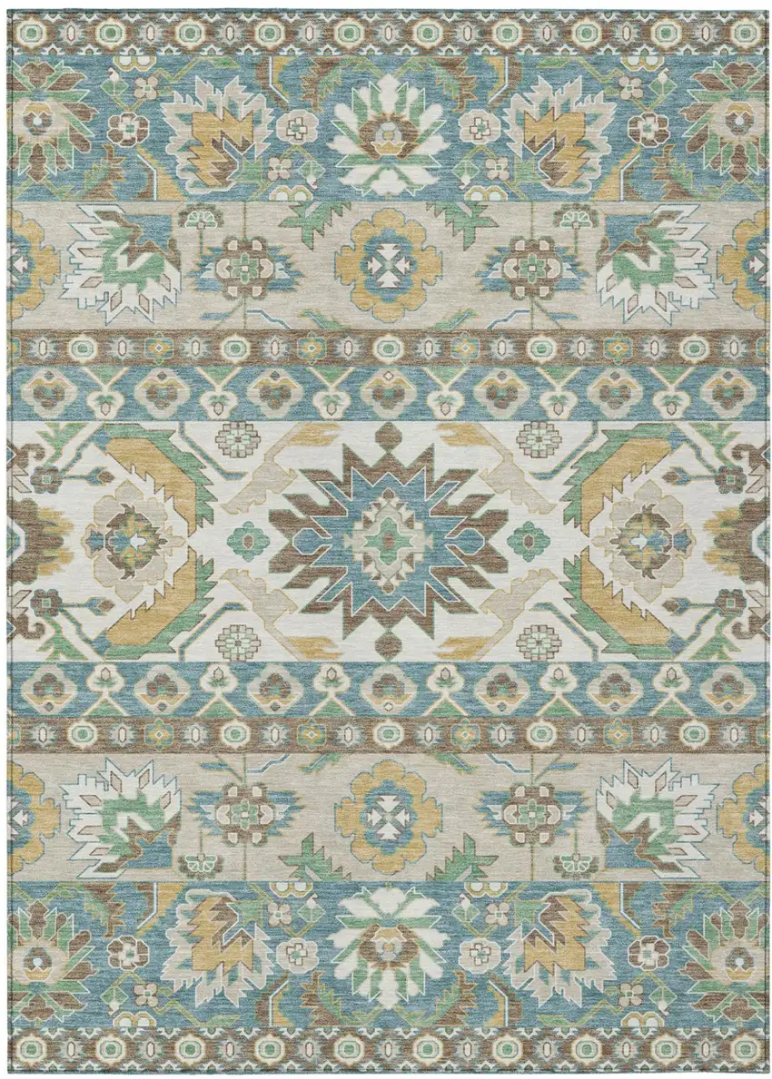 Teal Blue And Ivory Cactus Washable Indoor Outdoor Area Rug Photo 1
