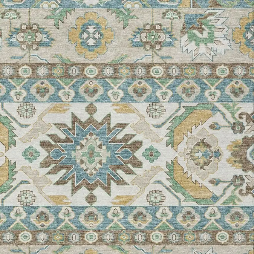 Teal Blue And Ivory Cactus Washable Indoor Outdoor Area Rug Photo 2