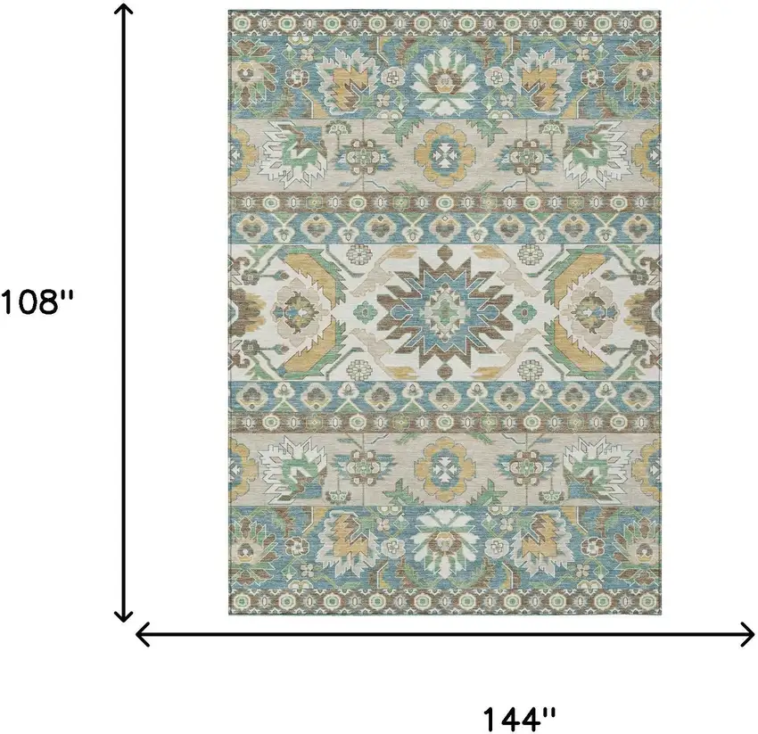Teal Blue And Ivory Cactus Washable Indoor Outdoor Area Rug Photo 6
