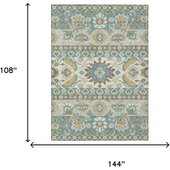 Teal Blue And Ivory Cactus Washable Indoor Outdoor Area Rug Photo 6