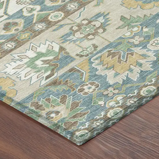Teal Blue And Ivory Cactus Washable Indoor Outdoor Area Rug Photo 4