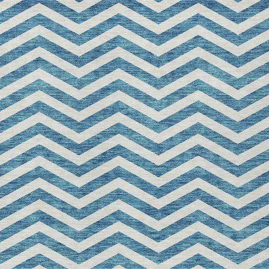 Teal Blue And Ivory Chevron Washable Indoor Outdoor Area Rug Photo 7
