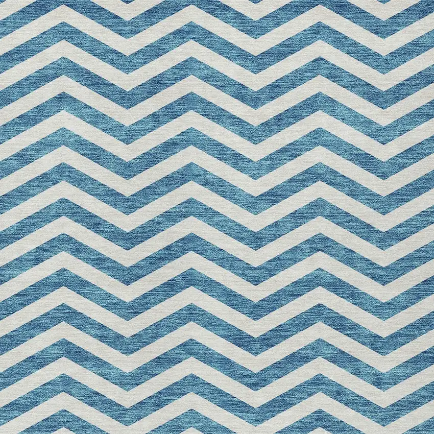 Teal Blue And Ivory Chevron Washable Indoor Outdoor Area Rug Photo 7