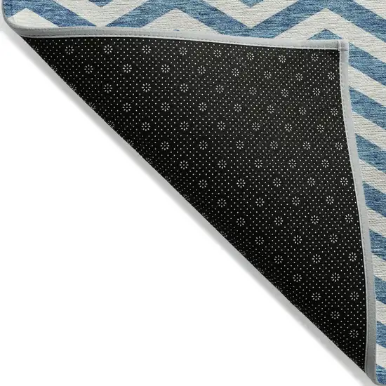 Teal Blue And Ivory Chevron Washable Indoor Outdoor Area Rug Photo 4