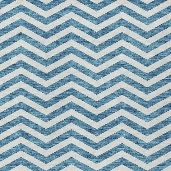 Teal Blue And Ivory Chevron Washable Indoor Outdoor Area Rug Photo 7