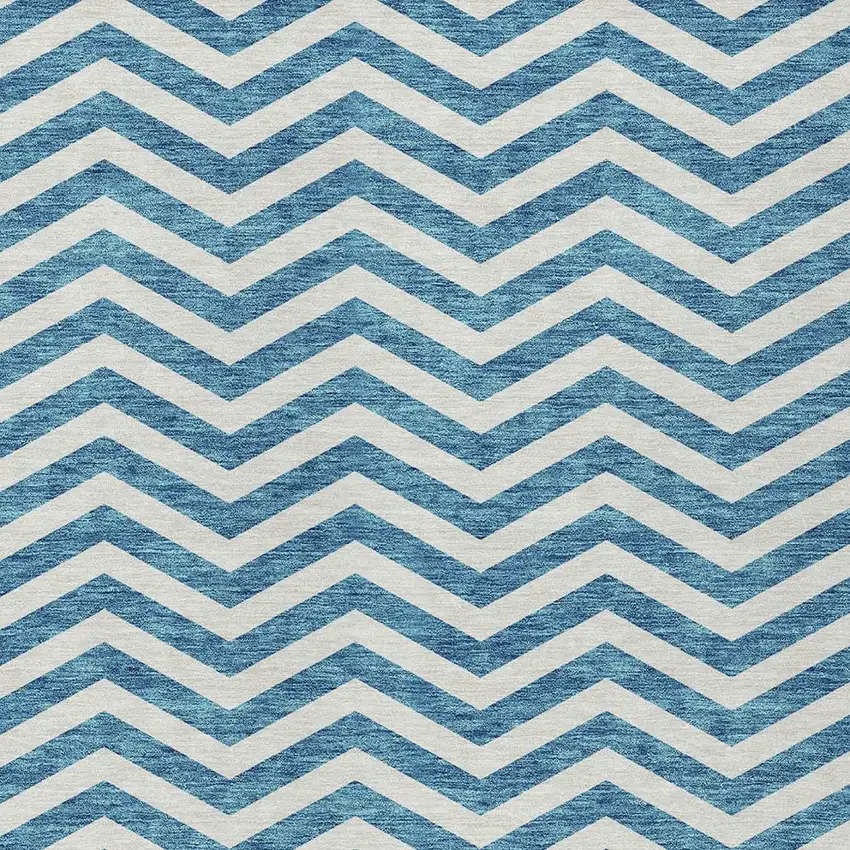 Teal Blue And Ivory Chevron Washable Indoor Outdoor Area Rug Photo 7