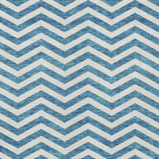 Teal Blue And Ivory Chevron Washable Indoor Outdoor Area Rug Photo 7