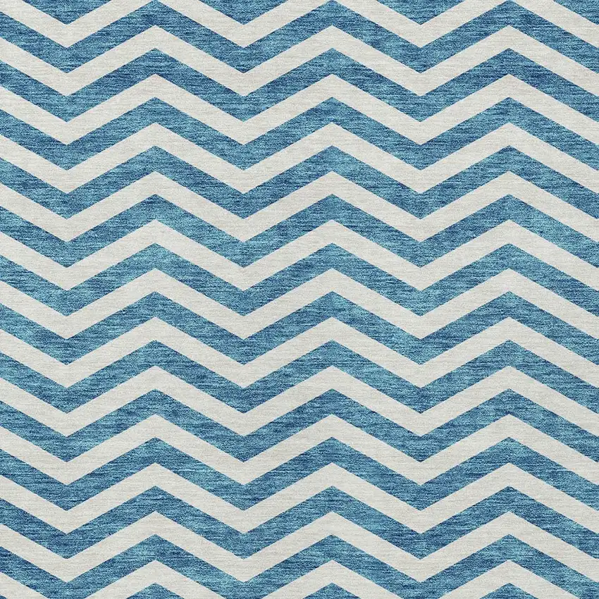Teal Blue And Ivory Chevron Washable Indoor Outdoor Area Rug Photo 7
