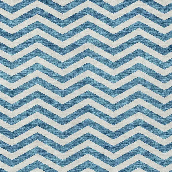 Teal Blue And Ivory Chevron Washable Indoor Outdoor Area Rug Photo 7