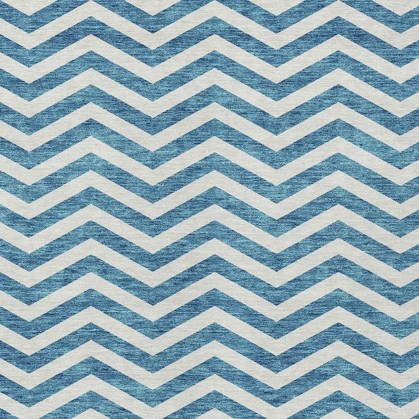 Teal Blue And Ivory Chevron Washable Indoor Outdoor Area Rug Photo 7