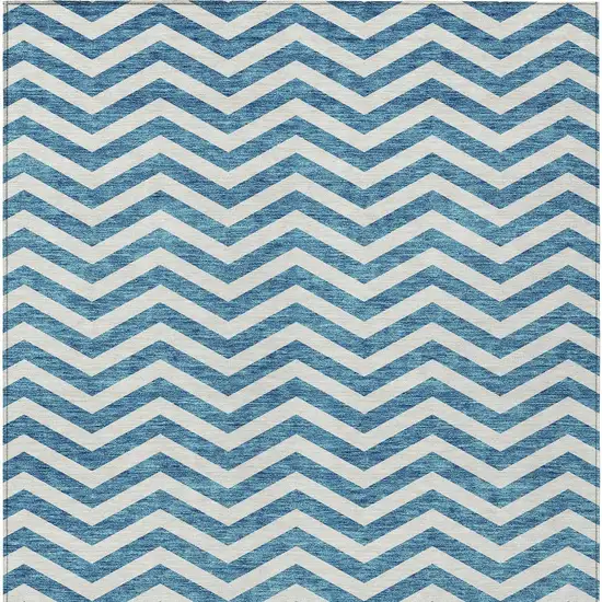 Teal Blue And Ivory Chevron Washable Indoor Outdoor Area Rug Photo 8