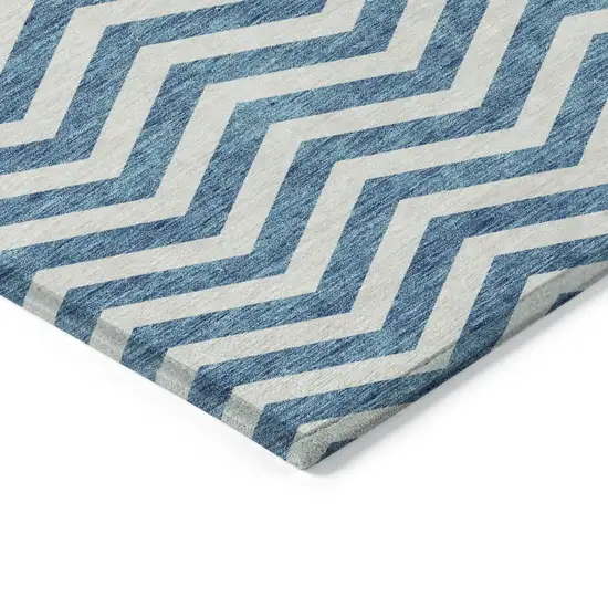 Teal Blue And Ivory Chevron Washable Indoor Outdoor Area Rug Photo 5