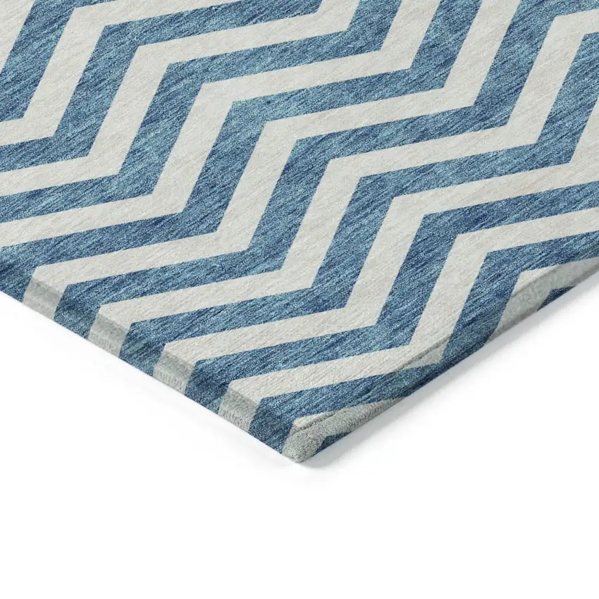 Teal Blue And Ivory Chevron Washable Indoor Outdoor Area Rug Photo 5