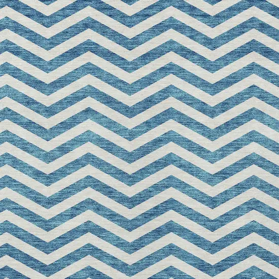 Teal Blue And Ivory Chevron Washable Indoor Outdoor Area Rug Photo 7