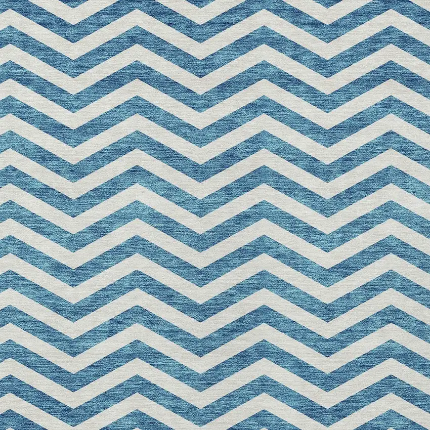 Teal Blue And Ivory Chevron Washable Indoor Outdoor Area Rug Photo 7
