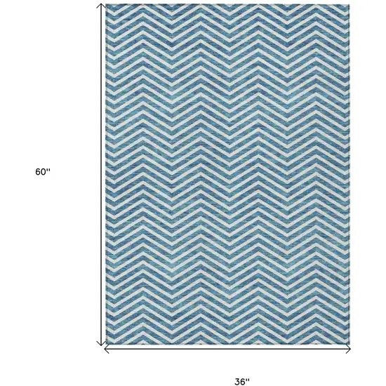 Teal Blue And Ivory Chevron Washable Indoor Outdoor Area Rug Photo 3